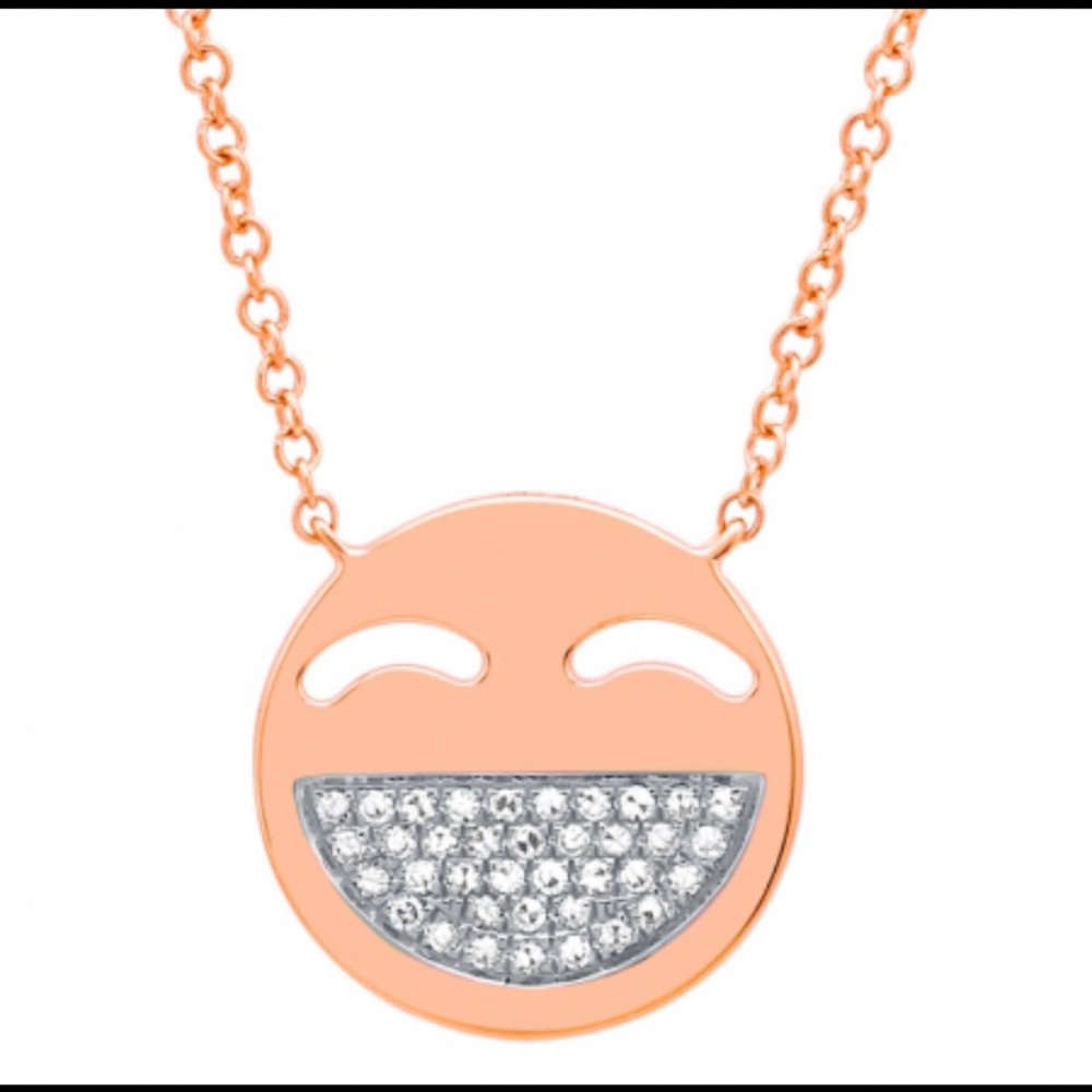 14K Rose gold and diamonds smiley face necklace